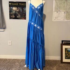 Rare vintage Henson Kickernick blue lace panel maxi slip dress chemise medium